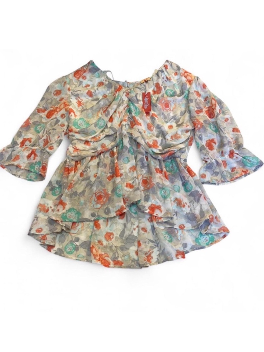 Blue Leopard Sheer Boho Babydoll Blouse Top Women’s 3X Festival Peplum Summer